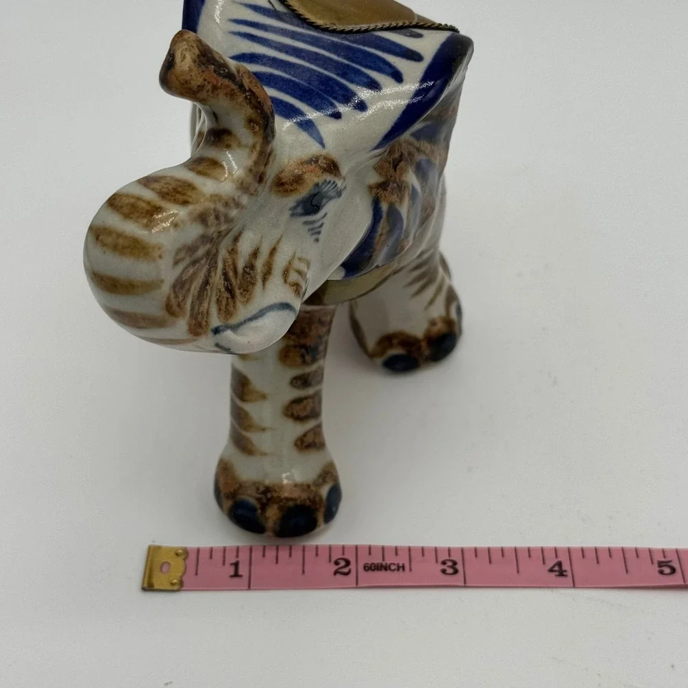 Vtg Tonala Mexico Brass Armored Elephant Figurine Ceramic Mixed Media Folk Art